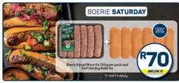 Pick n Pay Bomb Squad Wors 6s 720g per pack and PnP Hotdog Rolls 6s offer