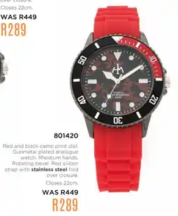 Honey Fashion Accessories Honey red and black camo print dial, gunmetal plated analogue watch offer