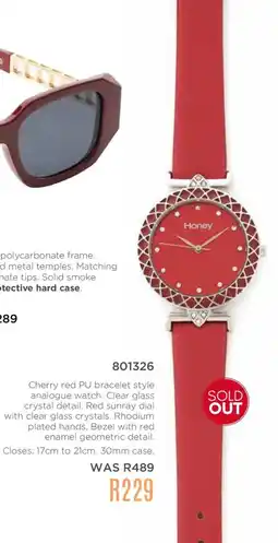 Honey Fashion Accessories Honey cherry red pu bracelet style analogue watch offer