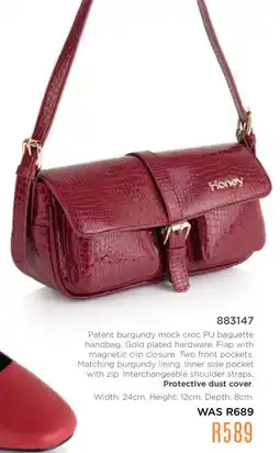 Honey Fashion Accessories Honey patent burgundy mock croc pu baguette handbag offer