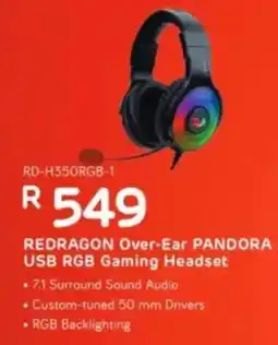Computer Mania Redragon Over-Ear Pandora USB RGB Gaming Headset offer