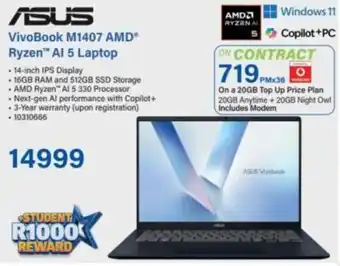 Incredible Connection ASUS VivoBook M1407 AMD Ryzen AI 5 Laptop offer