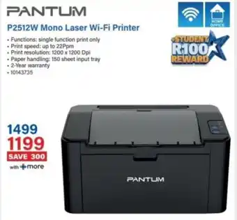 Incredible Connection Pantum P2512W Mono Laser Wi-Fi Printer offer