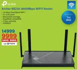 Incredible Connection Tp-link Archer BE230 3600Mbps WiFi7 Router offer