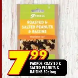 Shoprite PADKOS ROASTED & SALTED PEANUTS & RAISINS 50g bag offer