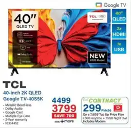 Incredible Connection TCL 40-inch 2K QLED Google TV-40S5K offer