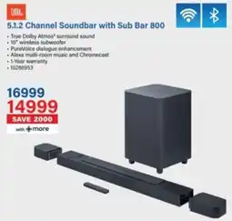 Incredible Connection JBL 5.1.2 Channel Soundbar with Sub Bar 800 offer