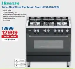 Incredible Connection Hisense Gas Stove Electronic Oven HFS90GA5EBL offer
