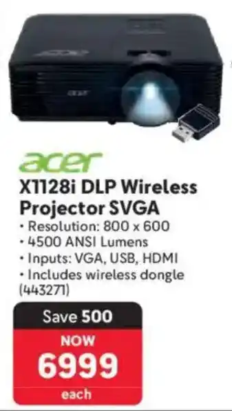 Makro Acer X1128i DLP Wireless Projector SVGA offer