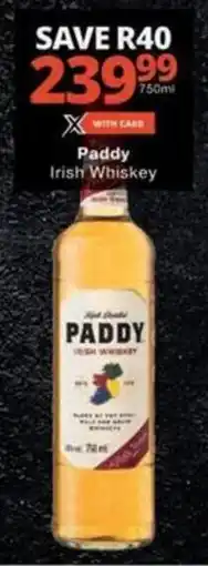 Checkers Paddy Irish Whiskey offer