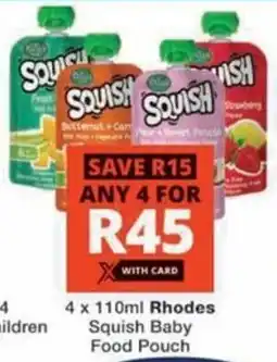 Checkers Rhodes Squish Baby Food Pouch offer