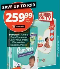 Checkers Pampers Jumbo Pack/ Premium Care Value Pack Disposable Nappies/ Pants offer