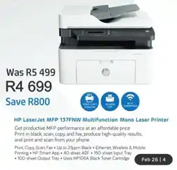 Computer Mania HP LaserJet MFP 137FNW Multifunction Mono Laser Printer offer