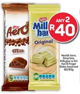 Pick n Pay Nestlé Aero, Smarties, Milkybar or Kit Kat 8 Finger Slabs Assorted 80/85g offer