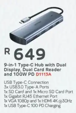 Computer Mania Unitek 9-in-1 Type-C Hub with Dual Display, Dual Card Reader and 100W PD offer
