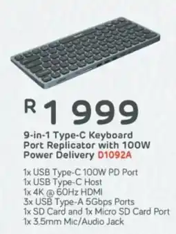 Computer Mania Unitek 9-in-1 Type-C Keyboard Port Replicator with 100W Power Delivery offer