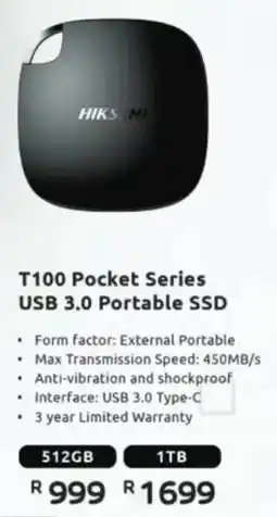 Computer Mania Hiksemi T100 Pocket Series USB 3.0 Portable SSD offer