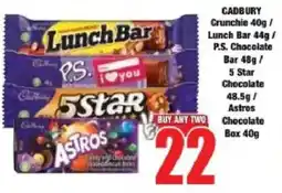 Boxer CADBURY Crunchie/ Lunch Bar/ P.S. Chocolate Bar/ 5 Star Chocolate/ Astros Chocolate Box offer