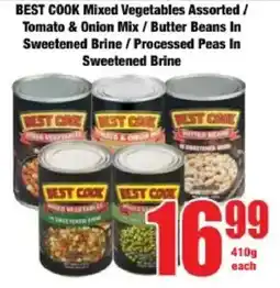 Boxer BEST COOK Mixed Vegetables Assorted/ Tomato & Onion Mix/ Butter Beans In Sweetened Brine/ Processed Peas In Sweetened Brine offer