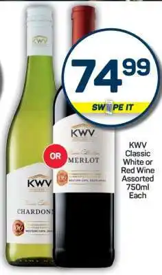 Pick n Pay KWV Classic White or Red Wine Assorted 750ml Each offer