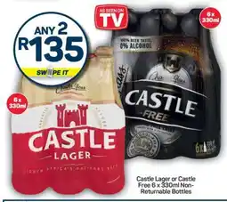 Pick n Pay Castle Lager or Castle Free 6 x 330ml Non-Returnable Bottles offer