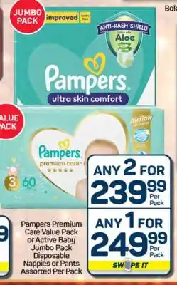 Pick n Pay Hypermarket Pampers Premium Care Value Pack or Active Baby Jumbo Pack offer