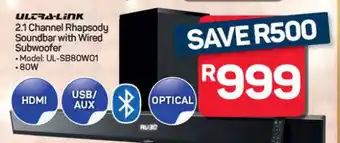 Pick n Pay Hypermarket Ultra-Link 2.1 Channel Rhapsody Soundbar with Wired Subwoofer offer