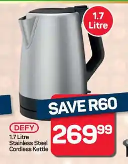 Pick n Pay Hypermarket DEFY 1.7 Litre Stainless Steel Cordless Kettle offer