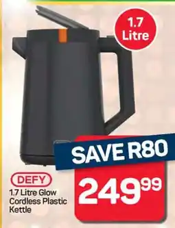 Pick n Pay Hypermarket DEFY 1.7 Litre Glow Cordless Plastic Kettle offer