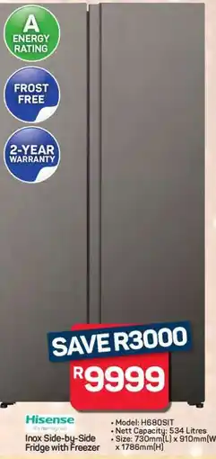 Pick n Pay Hypermarket Hisense Inox Side-by-Side Fridge with Freezer offer