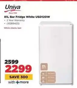 HiFi Corp Univa 81L Bar Fridge White USD120W offer