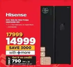 HiFi Corp Hisense 541L Side By Side Fridge H680SMIB-WD offer