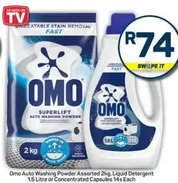 Pick n Pay Omo Auto Washing Powder Assorted 2kg, Liquid Detergent 1.5 Litre or Concentrated Capsules 14s Each offer