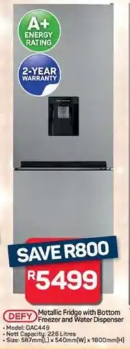 Pick n Pay Defy Metallic Fridge with Bottom Freezer and Water Dispenser offer