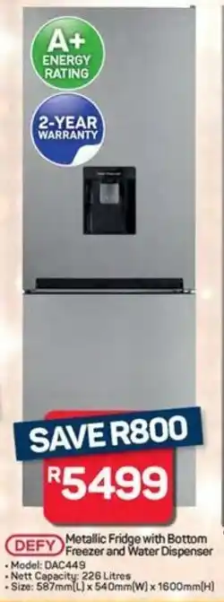 Pick n Pay Defy Metallic Fridge with Bottom Freezer and Water Dispenser offer