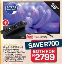 Pick n Pay Maxdorf 39" 99cm Full HD TV Plus Openview Decoder offer