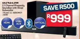 Pick n Pay Ultra-link 2.1 Channel Rhapsody Soundbar with Wired Subwoofer offer