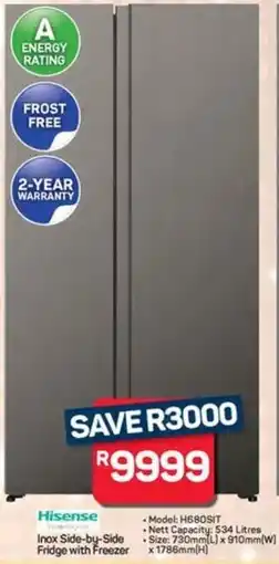 Pick n Pay Hisense Inox Side-by-Side Fridge with Freezer offer