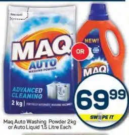 Pick n Pay Maq Auto Washing Powder 2kg or Auto Liquid 1.5 Litre Each offer