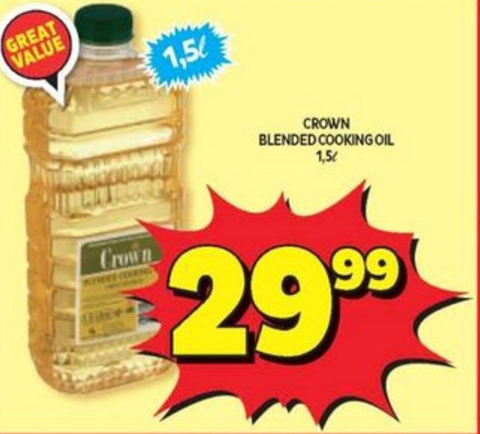 Crown Blended Cooking Oil 1.5L offer at Usave