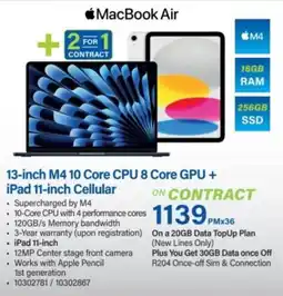 Incredible Connection MacBook Air 13-inch M4.10 Core CPU 8 Core GPU + iPad 11-inch Cellular offer
