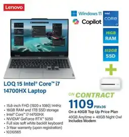 Incredible Connection Lenovo LOQ 15 Intel Core i7 14700HX Laptop offer