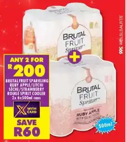 Shoprite Liquor Brutal fruit sparkling ruby apple/ litchi seche/ strawberry rouge spirit cooler cans offer