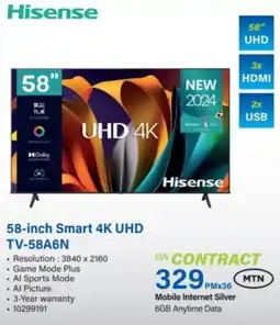 Incredible Connection Hisense 58-inch Smart 4K UHD TV-58A6N offer