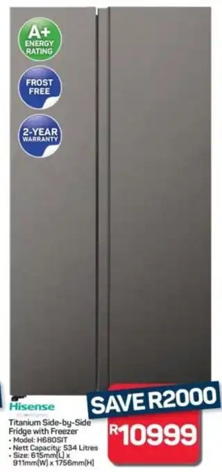 Pick n Pay Hypermarket Hisense Titanium Side-by-Side Fridge with Freezer offer