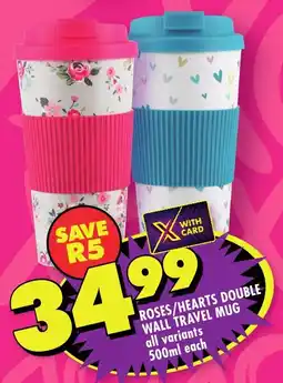 Shoprite Roses/ hearts double wall travel mug offer