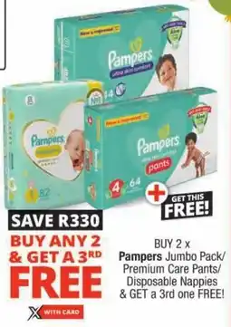 Checkers Pampers Jumbo Pack/ Premium Care Pants/ Disposable Nappies offer
