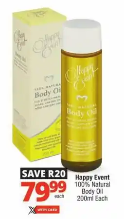 Checkers Happy Event 100% Natural Body Oil offer