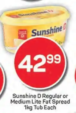 Pick n Pay Sunshine D Regular or Medium Lite Fat Spread 1kg Tub Each offer