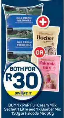 Pick n Pay PnP Full Cream Milk Sachet 1 Litre and Boeber Mix 150g or Falooda Mix 60g offer